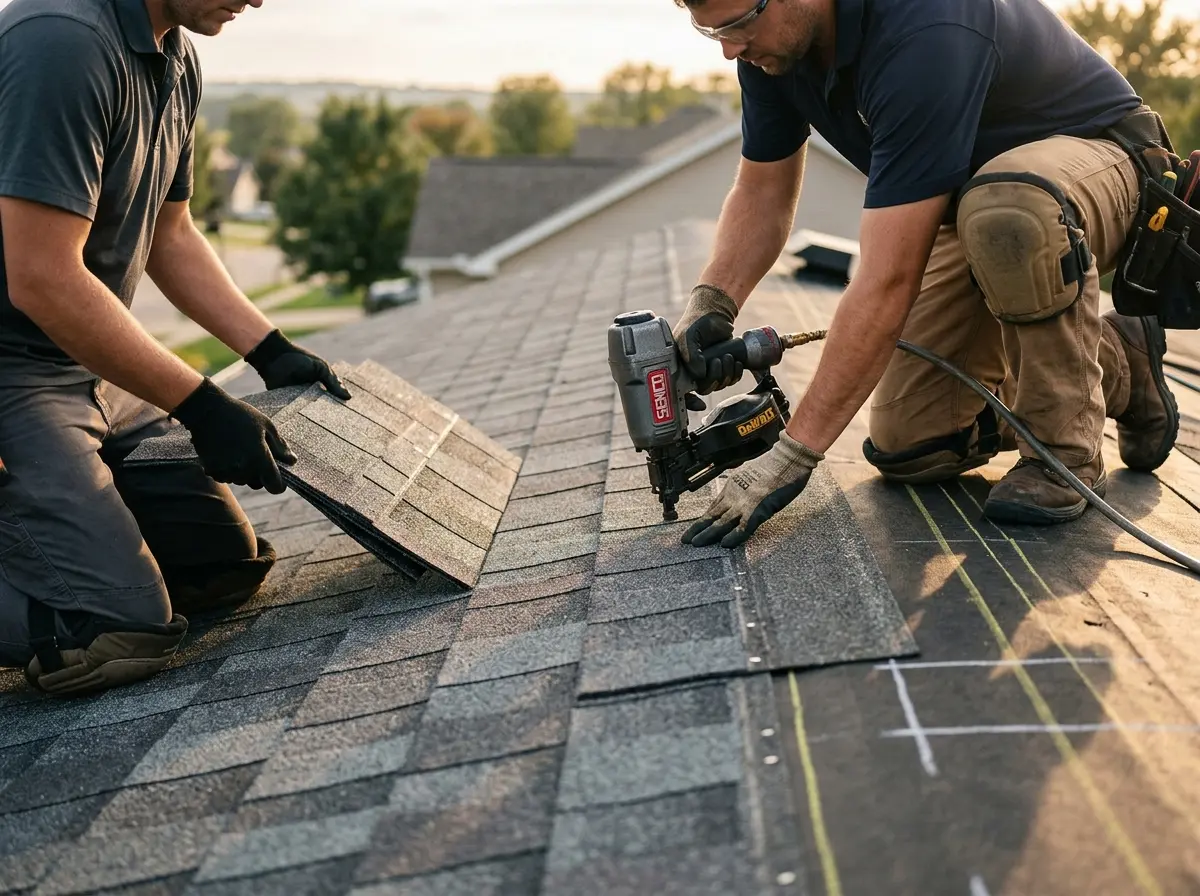 Professional roofer working on a residential roof in Poulsbo